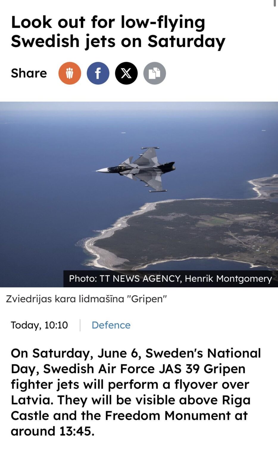 Overflight by Swedish fighters