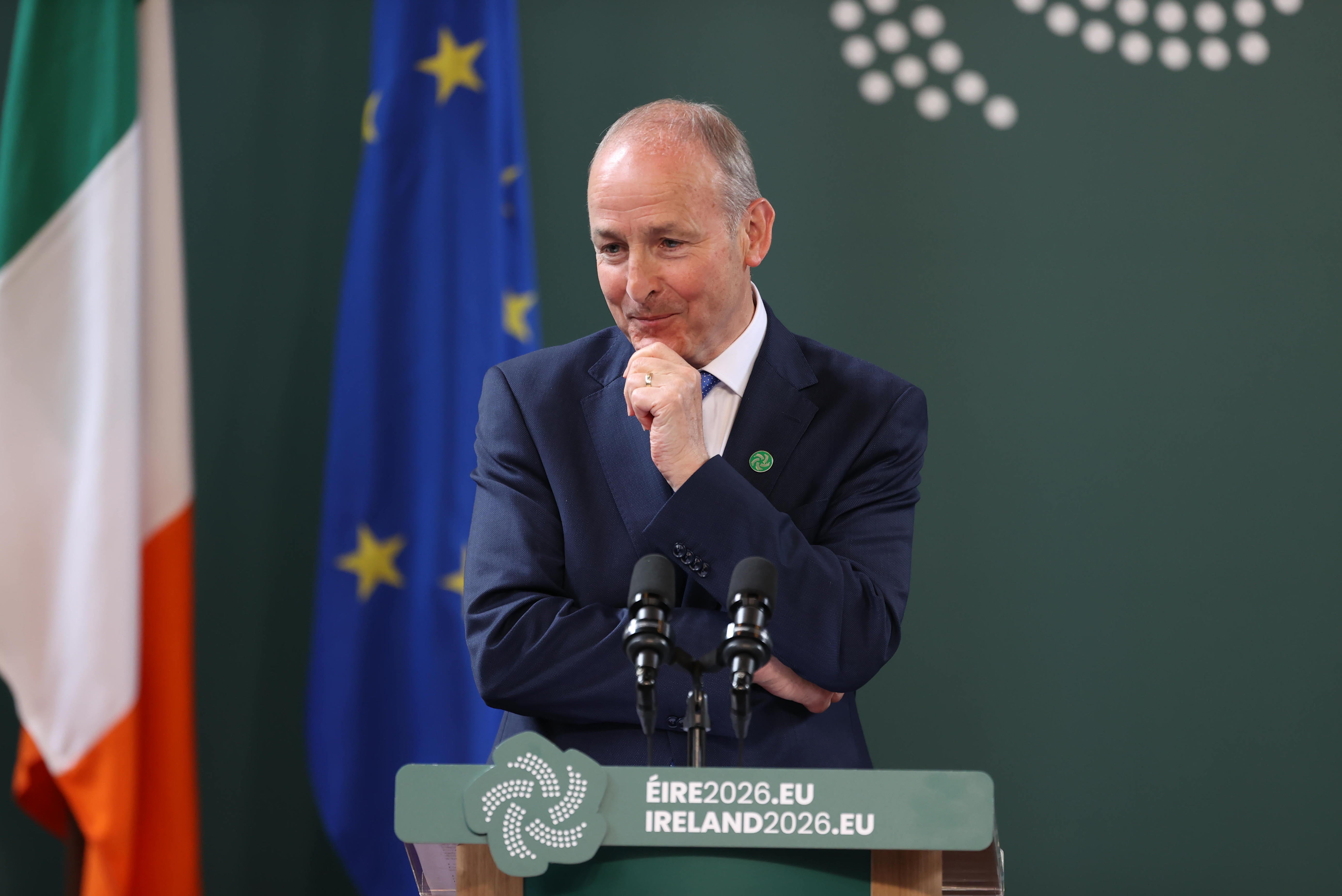 Taoiseach Micheal Martin speaking during a press conference in the Main Quadrangle at University College Cork (Liam McBurney/PA)