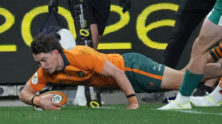 Jock Campbell scored Australia's second try in a first half filled with scores 