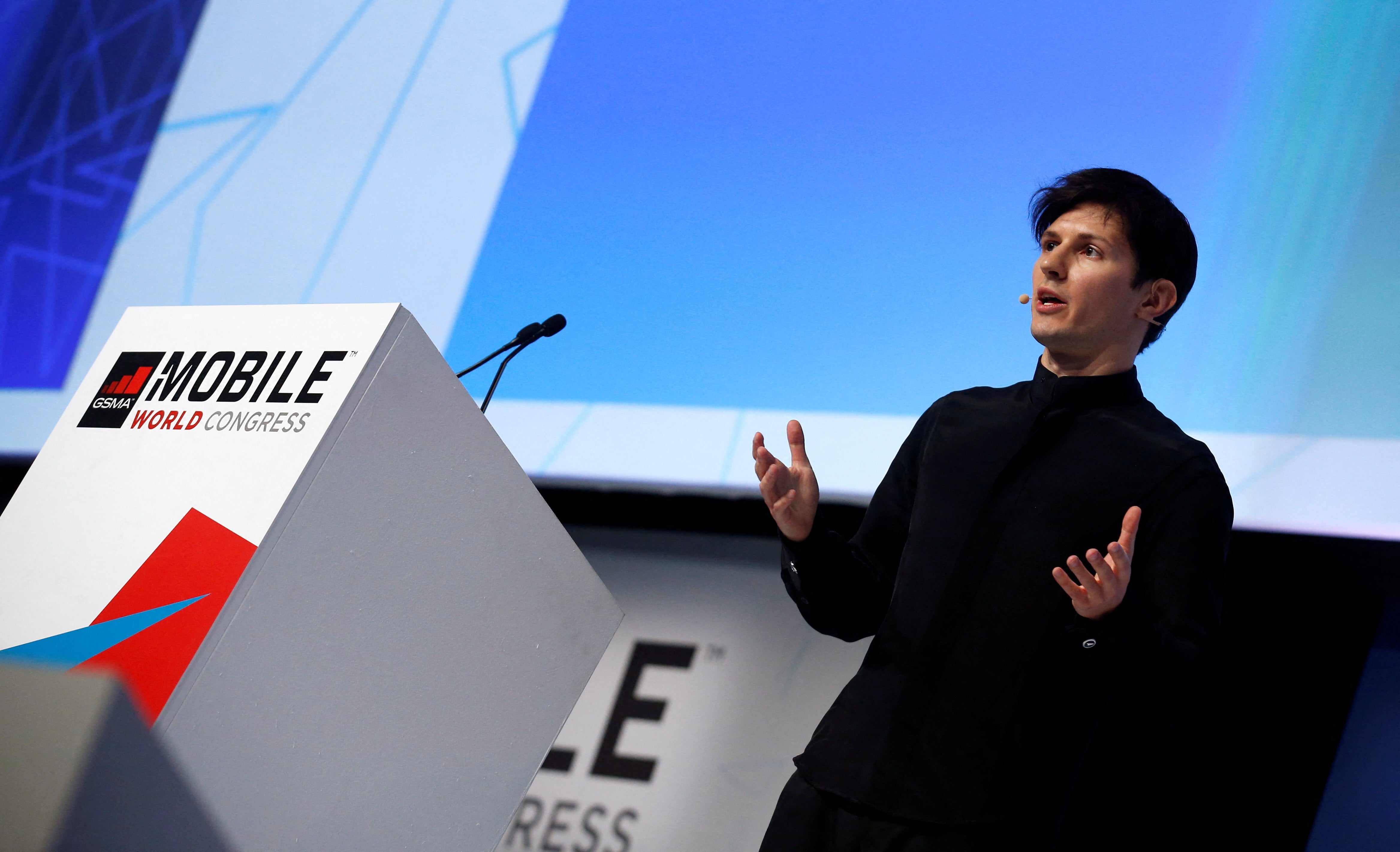 File: Founder and CEO of Telegram Pavel Durov delivers a keynote speech during the Mobile World Congress in Barcelona, Spain 23 February 2016