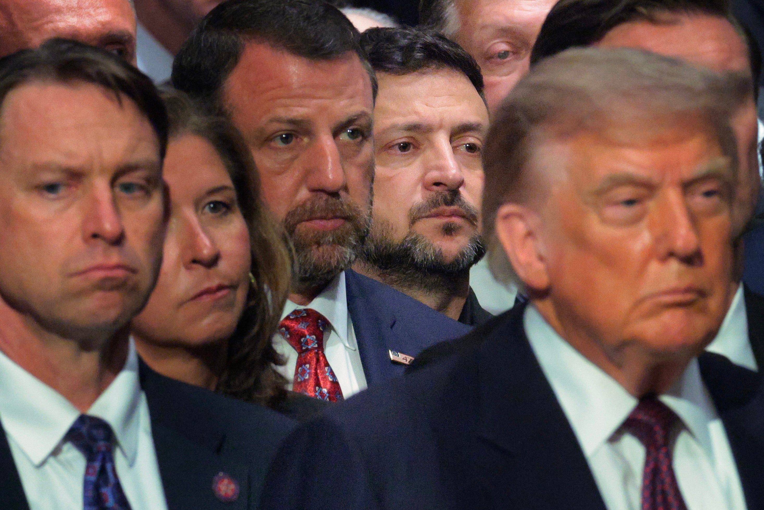 Ukraine president Volodymyr Zelensky attends the funeral for the late US senator Lindsey Graham with US president Donald Trump