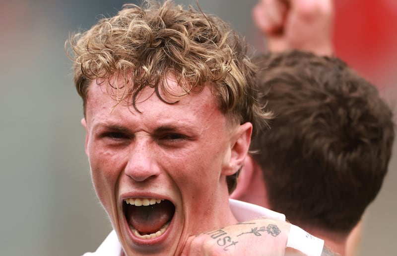 Mayo's Kobe McDonald celebrates after the match. Photo: INPHO/James Crombie
