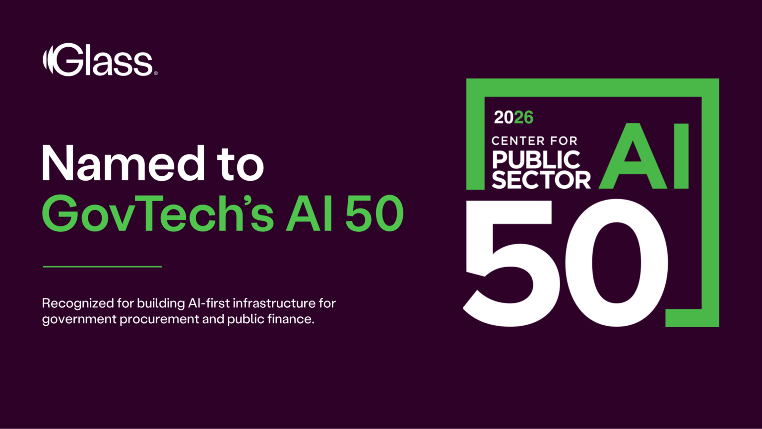 Government Technology Names Glass to the AI 50, Recognizing Glass AI 50 Banner