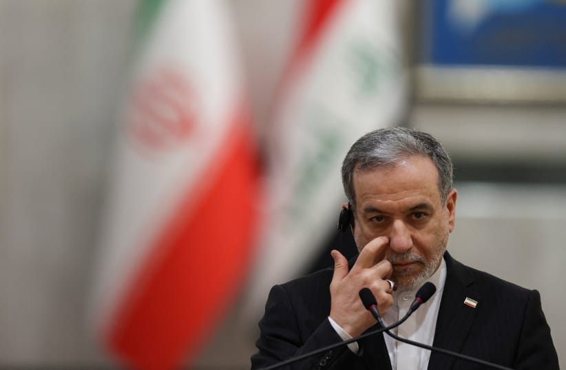 Iranian Foreign Minister Abbas Araqchi attends a press conference alongside Iraqi Foreign Minister Fuad Hussein (not pictured), in Baghdad, Iraq, June 28, 2026.