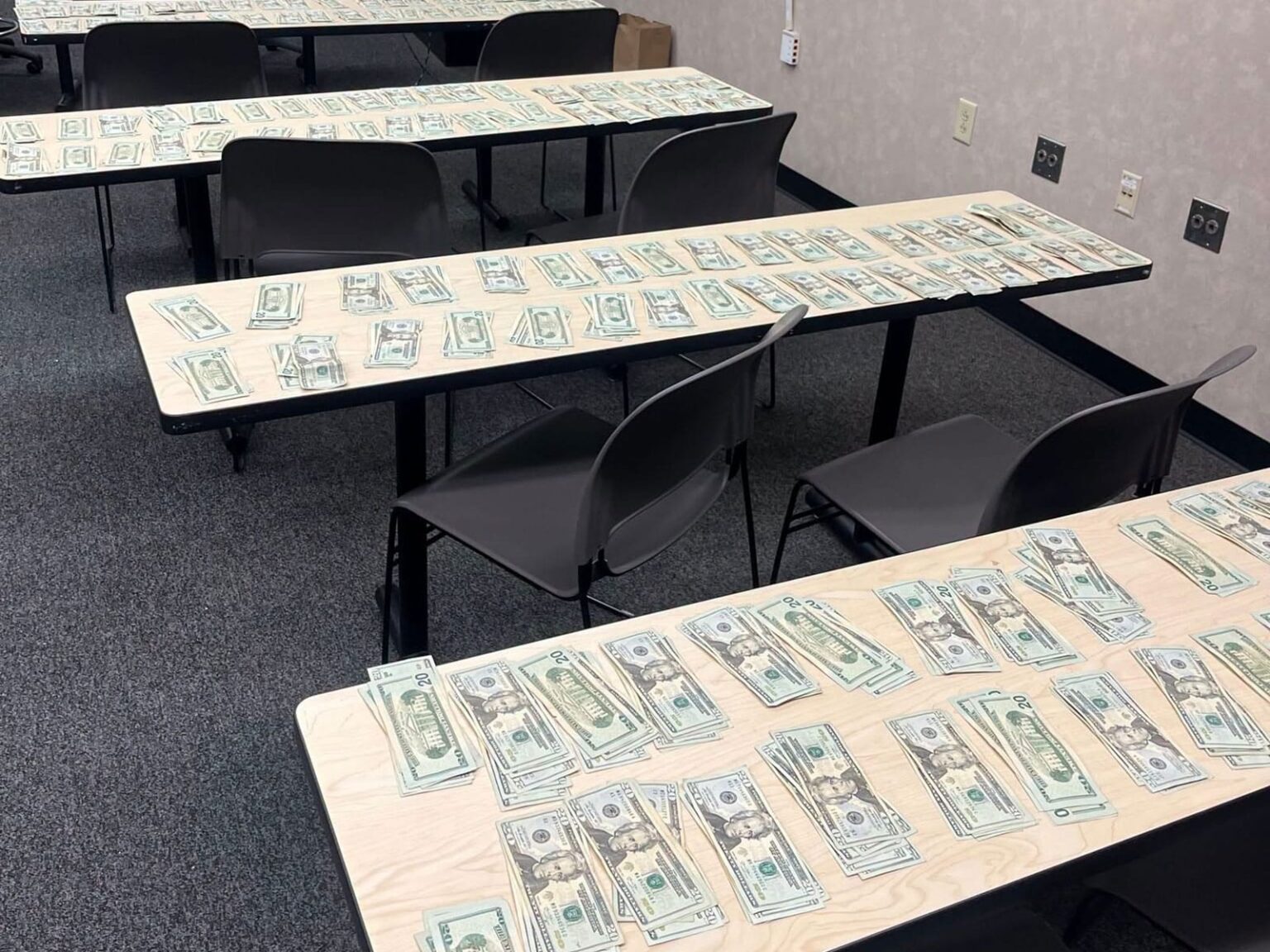 ALPR Technology Used in Recovery of Stolen Cash Alameda Post - tables with cash spread out over them.