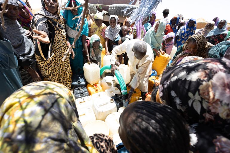 Water is distributed at Goudrane refugee camp in eastern Chad, where humanitarian agencies say growing needs are outpacing available resources.