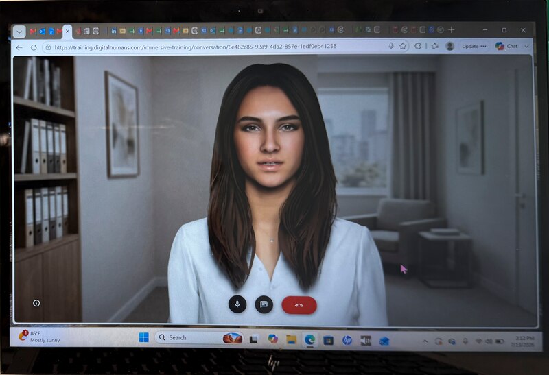 A computer-generated female figure on a screen.