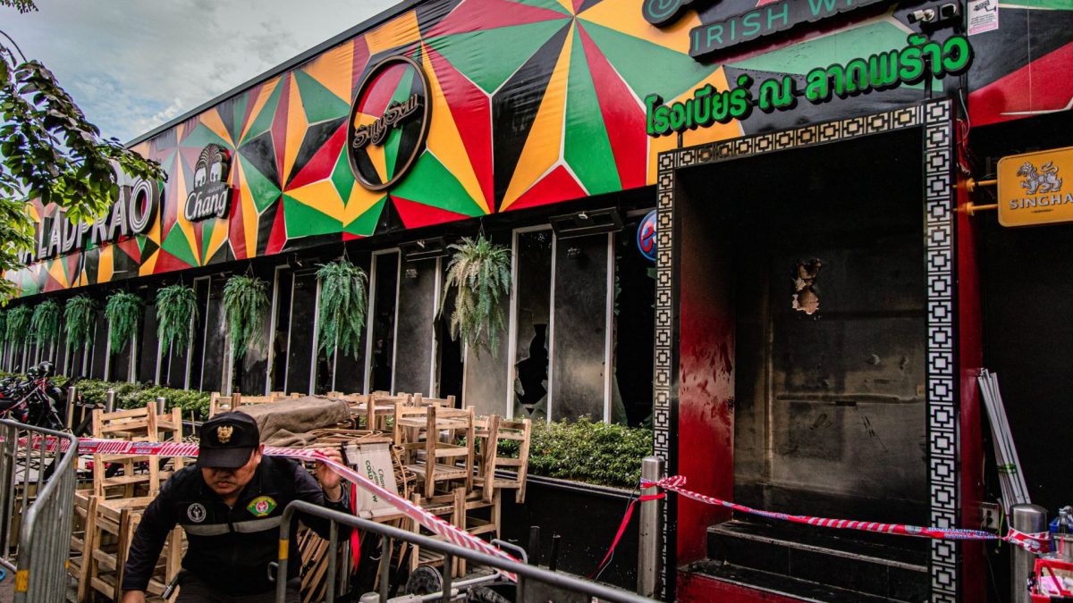 BANGKOK, THAILAND ??" JULY 13: A view of the damage at a pub following a deadly fire in Bangkok's Chatuchak district, Thailand, on July 13, 2026. At least 27 people were killed and 63 others injured, including 22 in critical condition, after a fire rapidly engulfed the crowded nightlife venue shortly before midnight. Authorities said most victims died from smoke inhalation, while the cause of the blaze remains under investigation. (Photo by Wissarut Weerasopon/Anadolu via Getty Images)