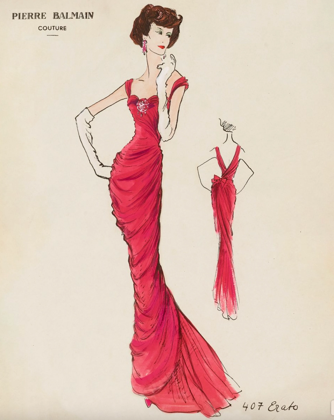 Pierre Balmain’s Haute Couture Fall/Winter 1957 design “Erato”/