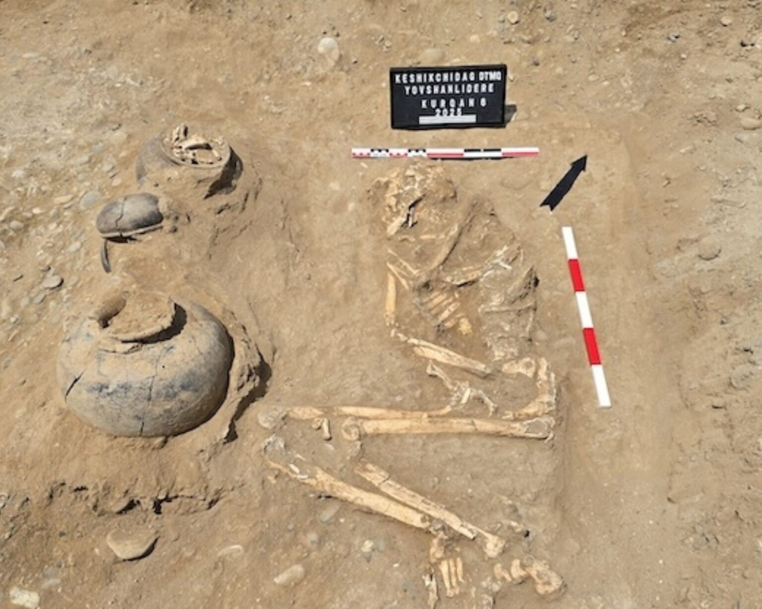 Ancient Warrior King’s Tomb Unearthed in Azerbaijan Skeletal remains of the burial with artifacts