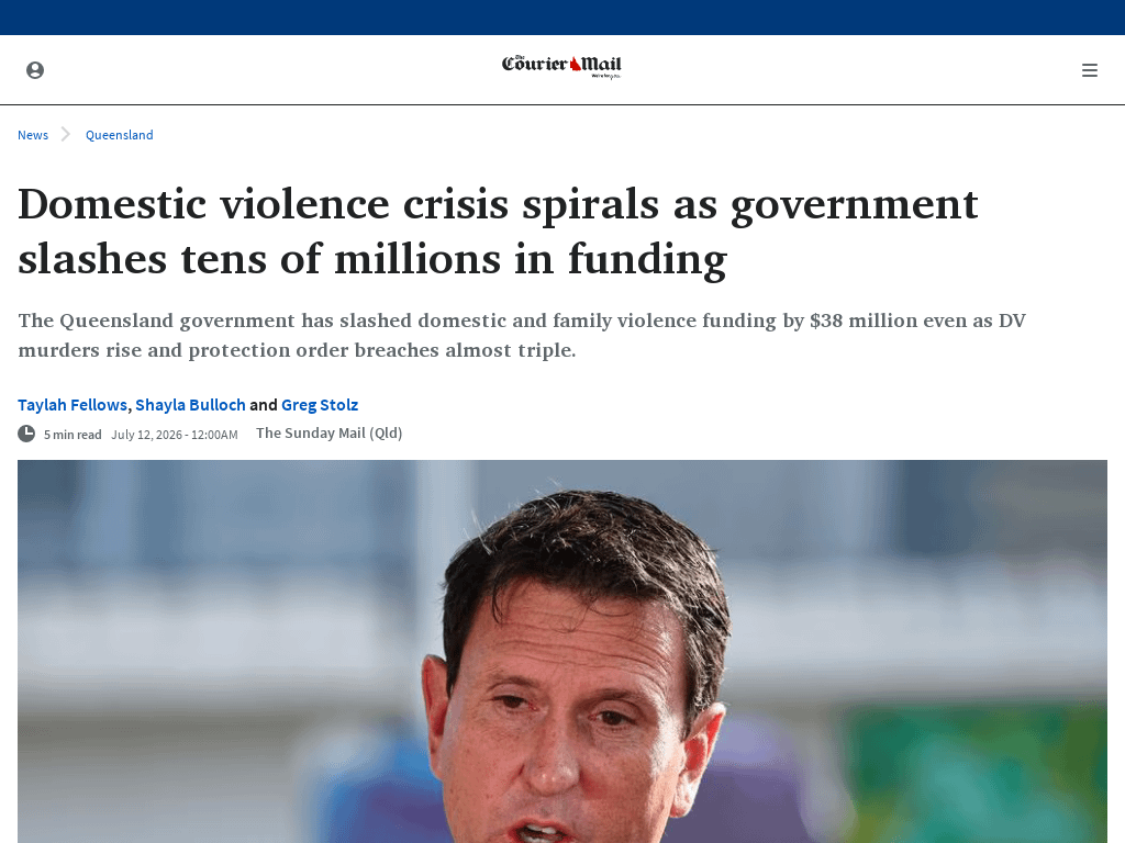 Queensland government slashes domestic violence funding by 38 million dollars