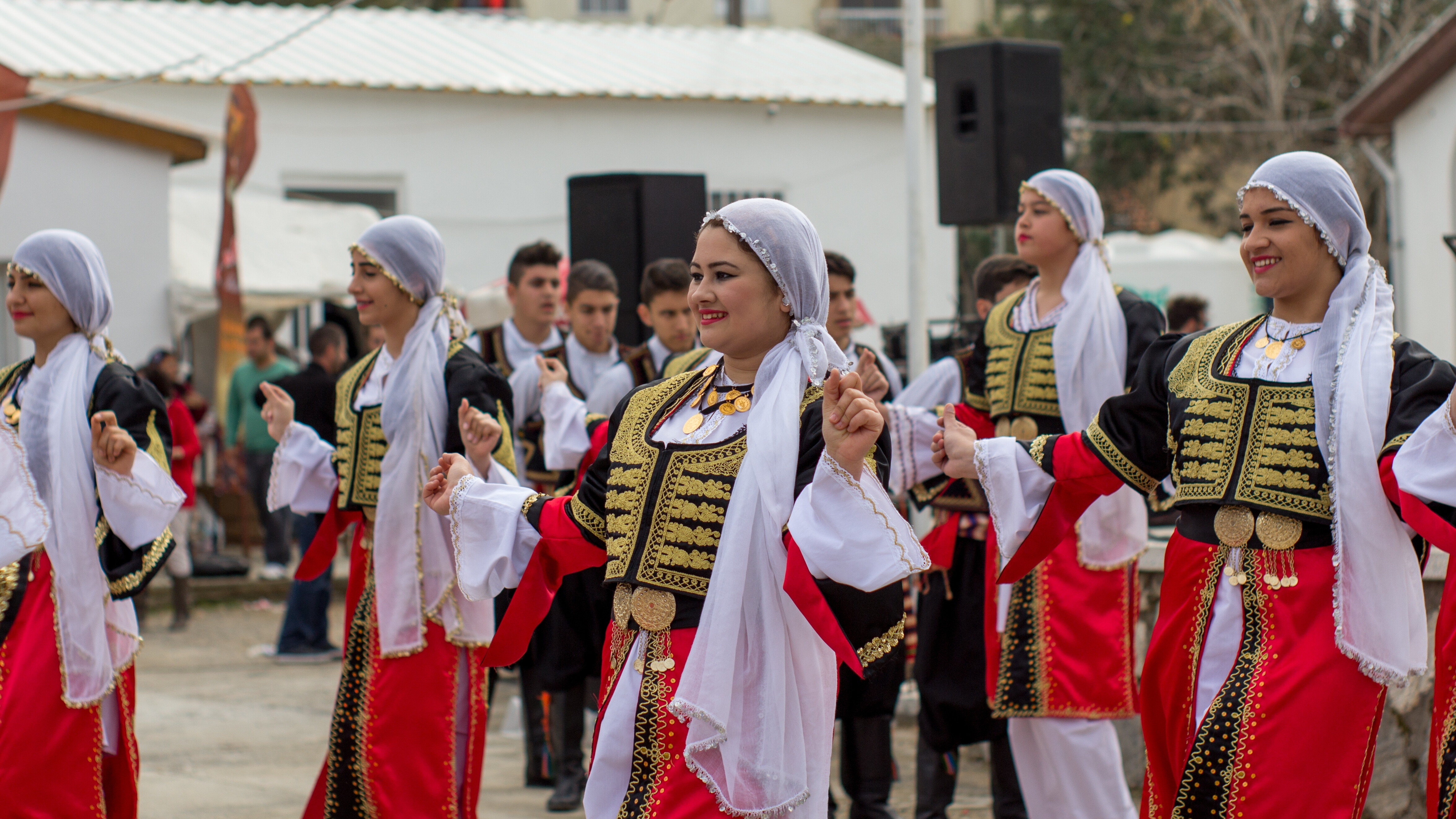 Turkish Cypriot women dance in traditional dress in the Dhiorios Forest near Tepebaşı, northern Cyprus, March 3, 2016. Turkish Cypriot identity developed distinctive cultural and political traditions, including a strong secular orientation shaped in part by the Kemalist reforms of the early Turkish Republic.