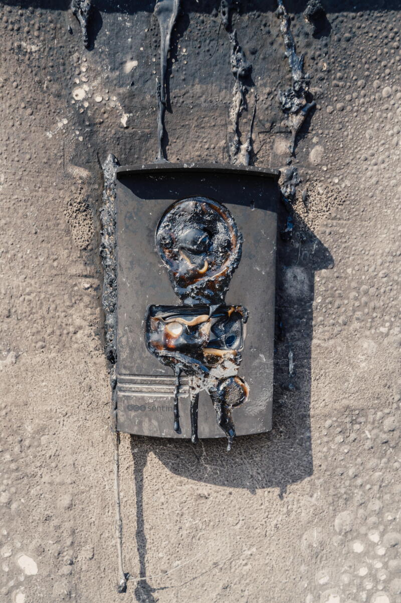 A burned and melted intercom