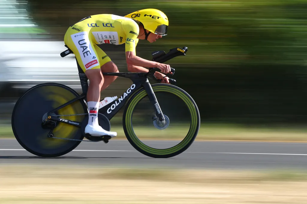 <p>Slovenian rider Tadej Pogacar of UAE Team Emirates, during the 16th stage of the Tour de France cycling race between Évian-les-Bains and Thonon-les-Bains in the French Alps, July 21, 2026. </p>