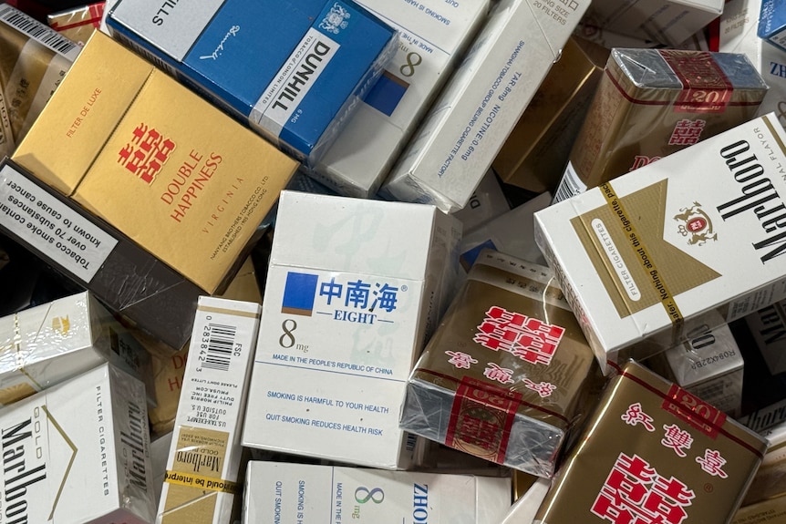 Tobacco products in packets gathered together