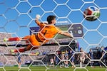 United States' Malik Tillman (17) scores their second goal from a free kick during the World Cup round of 32 soccer match between the United States and Bosnia in Santa Clara, Calif., near San Francisco, Wednesday, July 1, 2026.