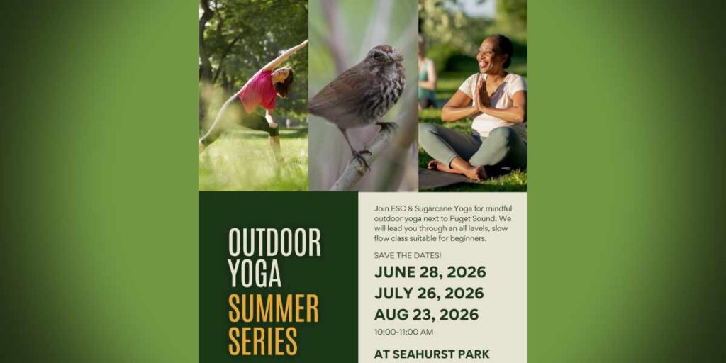 Outdoor Yoga series continues at Burien’s Environmental Science Center this Sunday, Aug. 23 BTB ESCOutdoorYoga082326