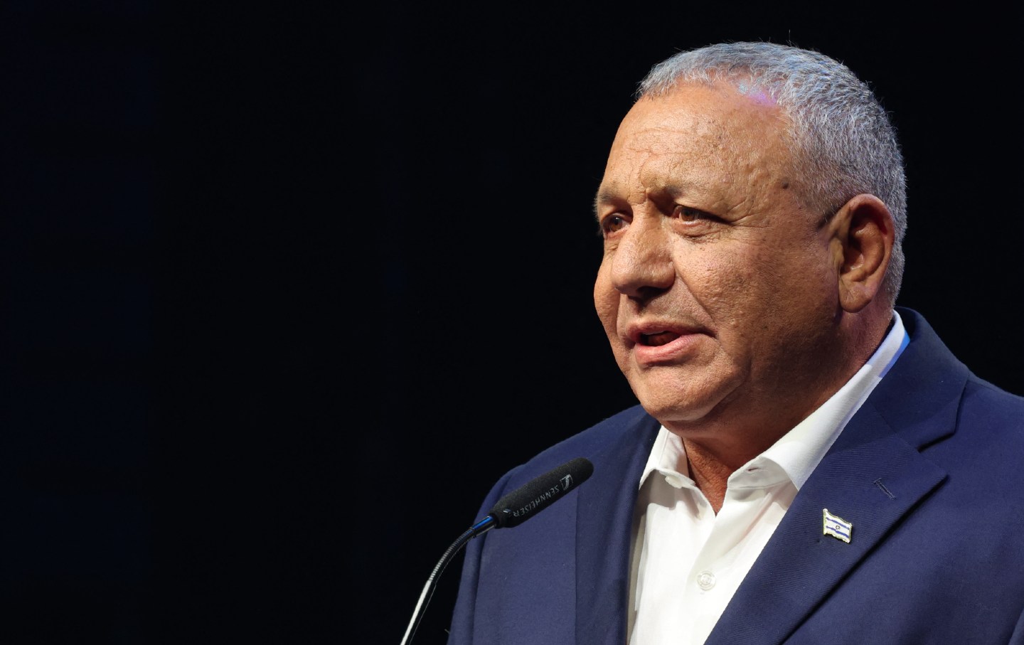 Former Israeli army chief of staff Gadi Eizenkot speaks during the launch of the Yashar party’s election campaign in Hod Aharon, in central Israel on June 30, 2026.
