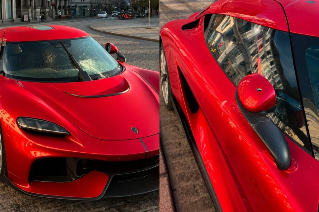 Koenigsegg Gemera vandalised in front of a 5-star hotel in Denmark Koenigsegg Gemera vandalised in front of a 5-star hotel in Denmark