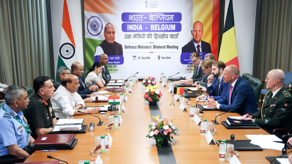 India-Belgium Defence Ties Gain Strategic Heft As Europe, Indo-Pacific Security Converge Defence Minister Rajnath Singh, holds a bilateral meeting with the Minister of Defence and Foreign Trade of Belgium, Theo Francken, in New Delhi on Thursday.