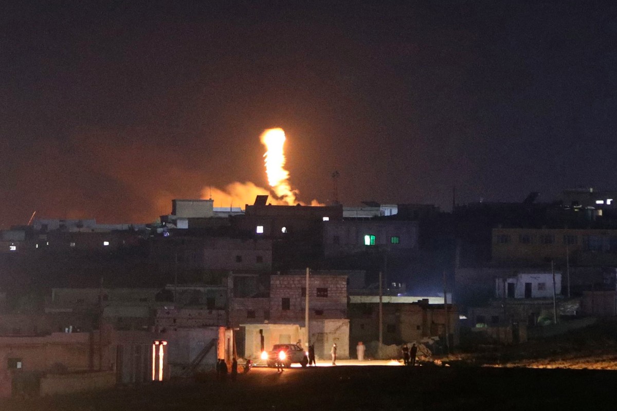 A fireball rises following an explosion at a Syrian army site in the vicinity of Al-Eis town early on September 21, 2026. (AFP)