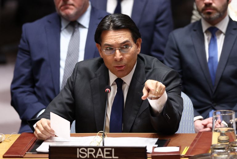 Permanent Representative of Israel to the UN Danny Danon at a United Nations Security Council meeting at UN headquarters in New York [File: AFP]
