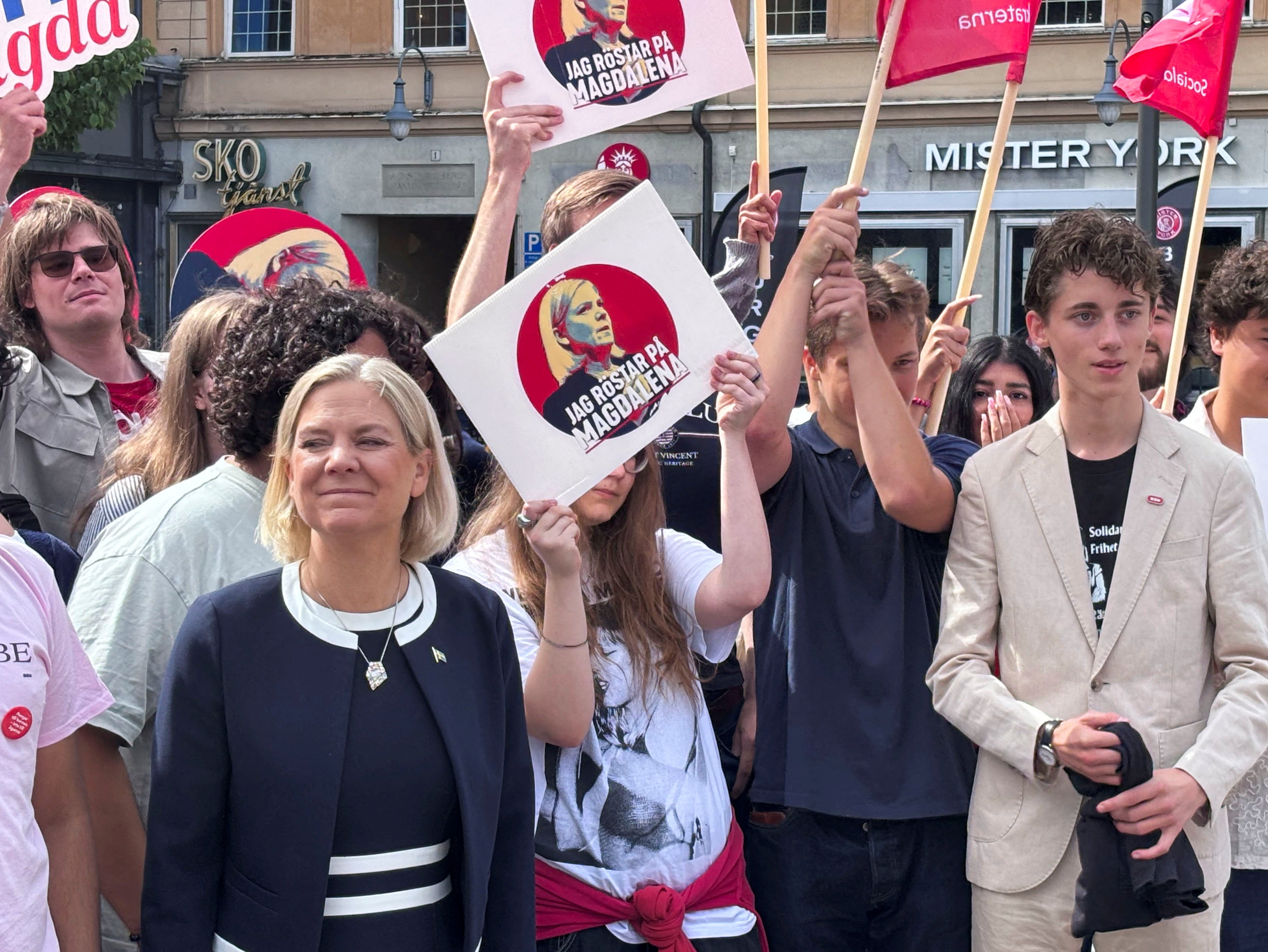 Social Democrat leader Magdalena Andersson stands outside the party's headquarters at the start of the election campaign in Uppsala, Sweden, August 3, 2026
