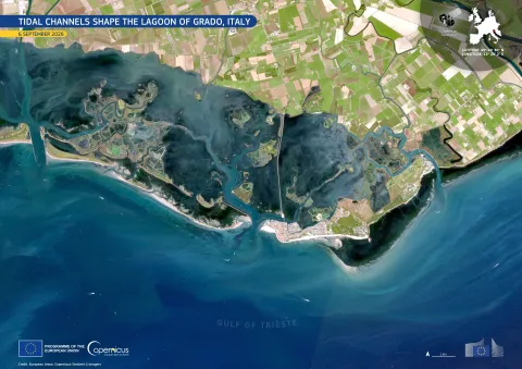 Tidal channels shape the Lagoon of Grado, Italy | EU Space Support Office Tidal channels shape the Lagoon of Grado, Italy | EU Space Support Office