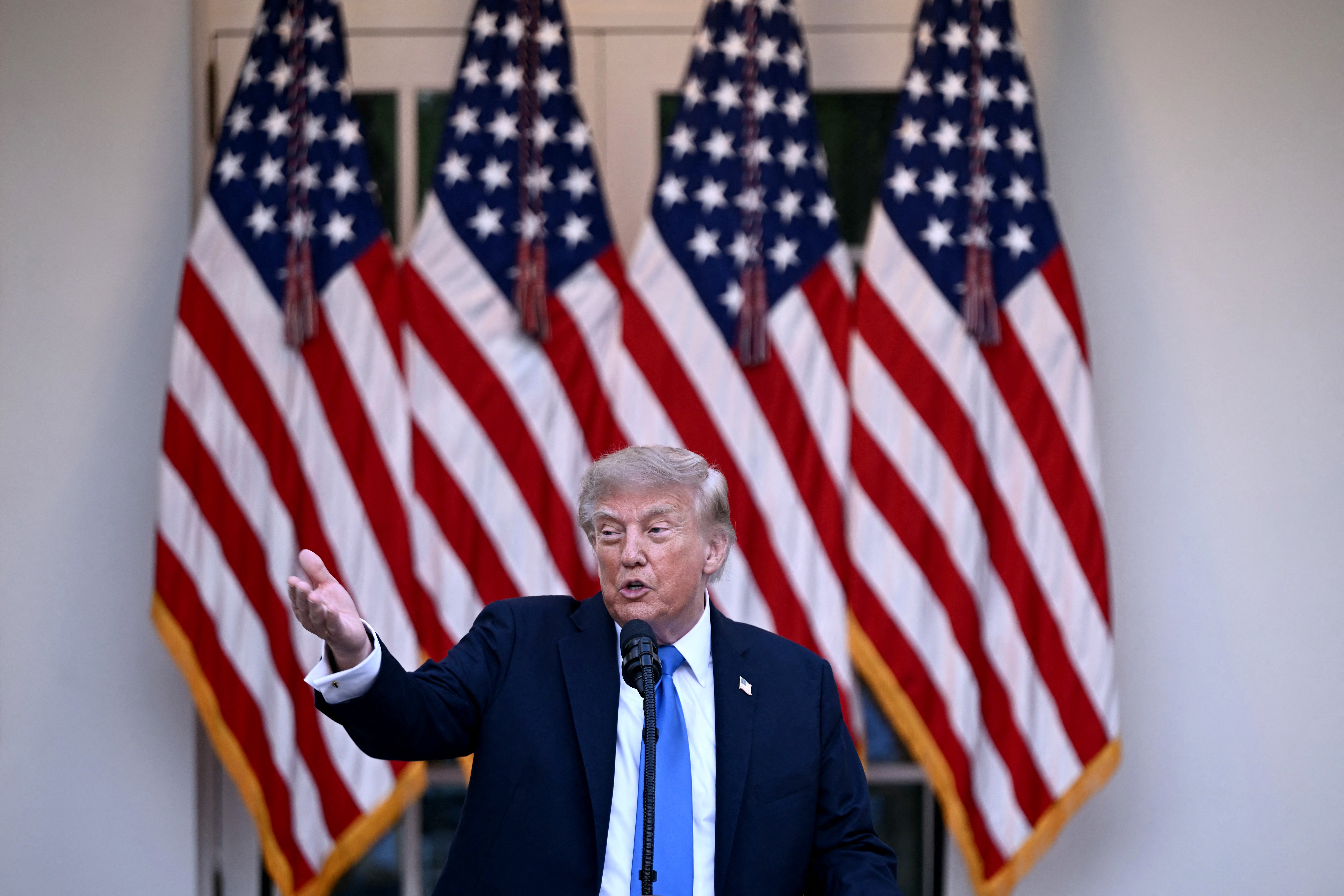 Trump speaks during a Rose Garden Dinner at the White House in Washington, DC, on September 2