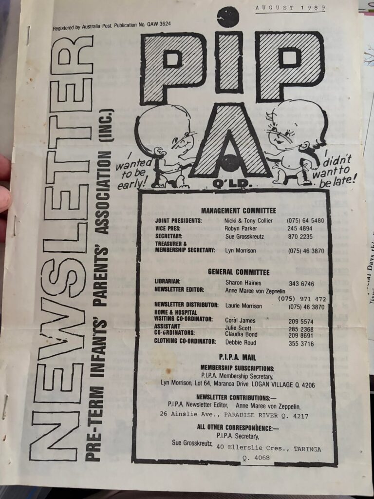PIPA Newsletter (Pre-term Infants Parents’ Assoc.) August 1989