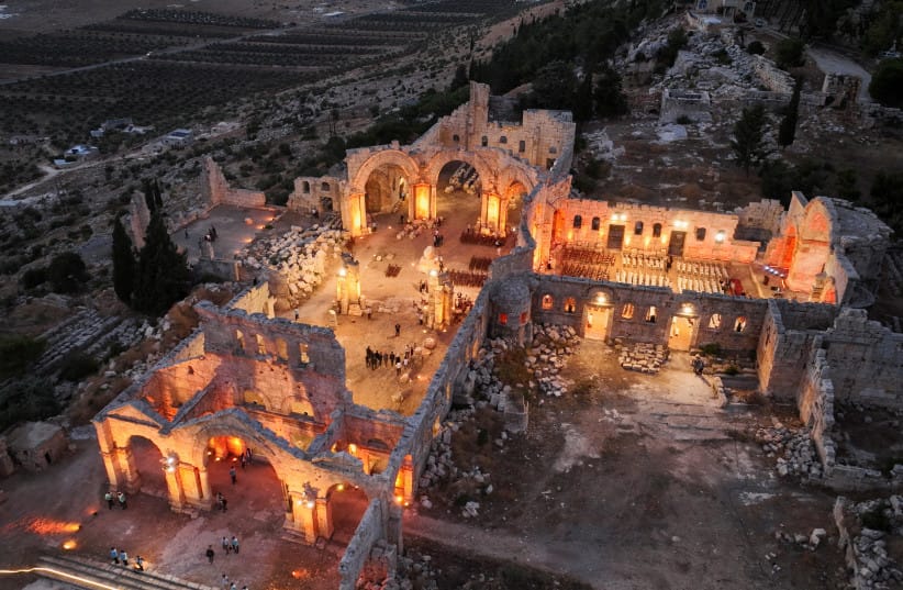A drone view of the Citadel of Saint Simeon (Qal'at Sim'an), west of the city of Aleppo, Syria, September 28, 2026. The Syrian government has reopened the historic Citadel and Monastery of Saint Simeon (Qal'at Sim'an) to visitors after it had been closed for 14 years due to the war in Syria.
