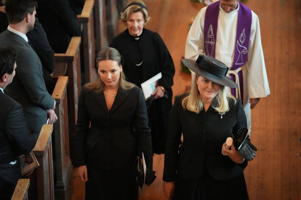 Crown Princess Ingrid Alexandra and Queen Sonja attend the funeral of Norway's late Princess Astrid