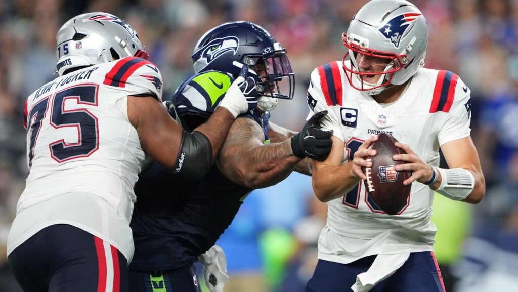 Patriots have plenty of issues after Brown’s injury Seattle Seahawks nose tackle Byron Murphy II, center, pressures New England Patriots quarterback Drake Maye, right, as New England Patriots guard Alijah Vera-Tucker, right, moves in during the second half of an NFL football game, Wednesday, Sept. 9, 2026, in Seattle. (AP Photo/Lindsey Wasson)