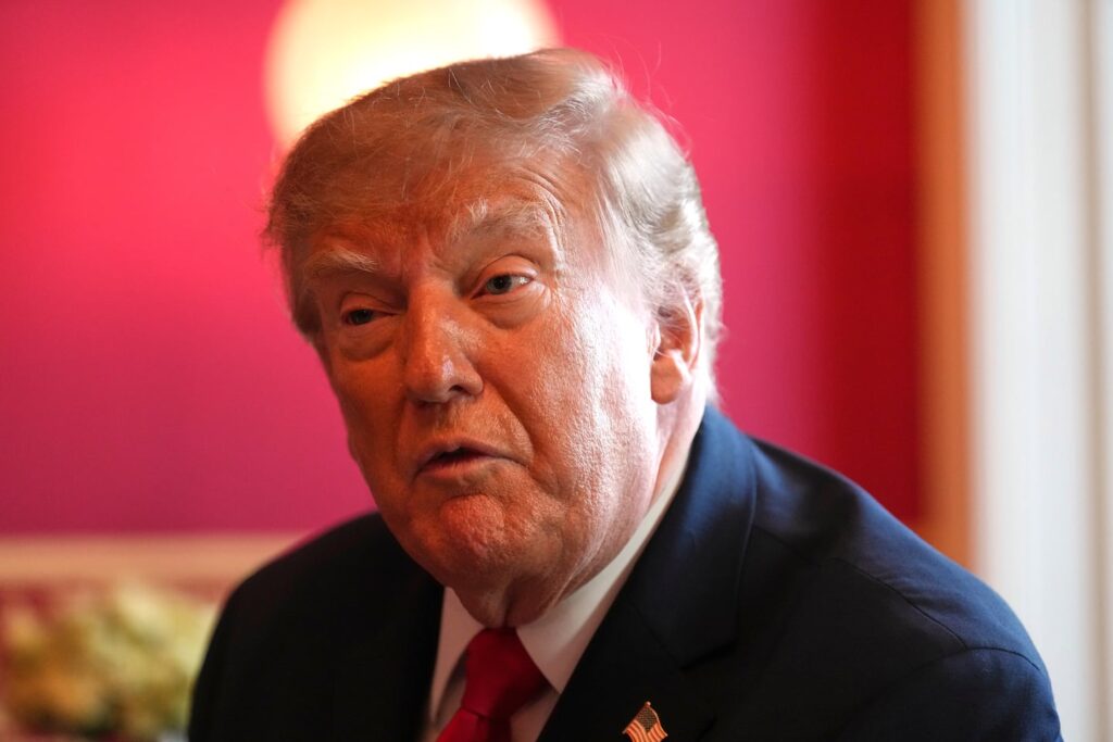 President Trump attends a tea with first lady Melania Trump, China's President Xi Jinping and his wife Peng Liyuan in the Red Room of the White House, on Sept. 25, 2026, in Washington.