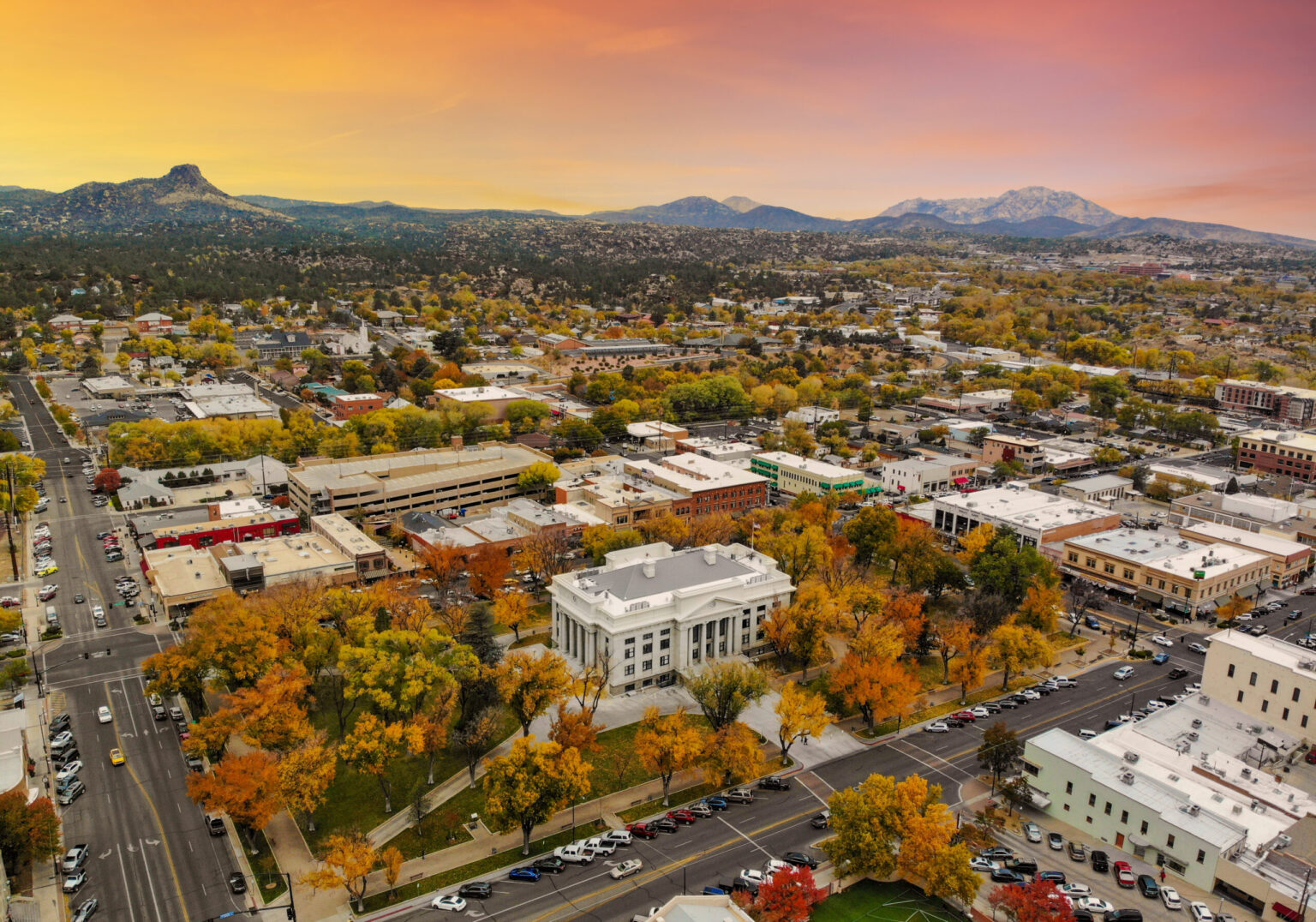 Prescott Reminds Residents of Political Sign Rules prescott square aerial view with fall colors