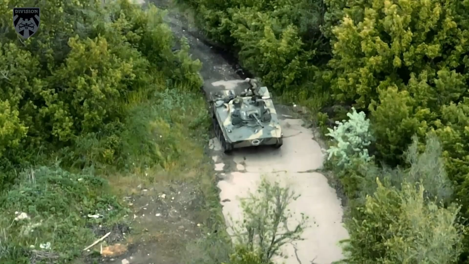 Two Ukrainian BMP-2's commanded by the 24th Mechanized Brigade of Ukraine ambushed Russian BMD-4 in Hirs'ke, Luhansk Oblast [May 2022]