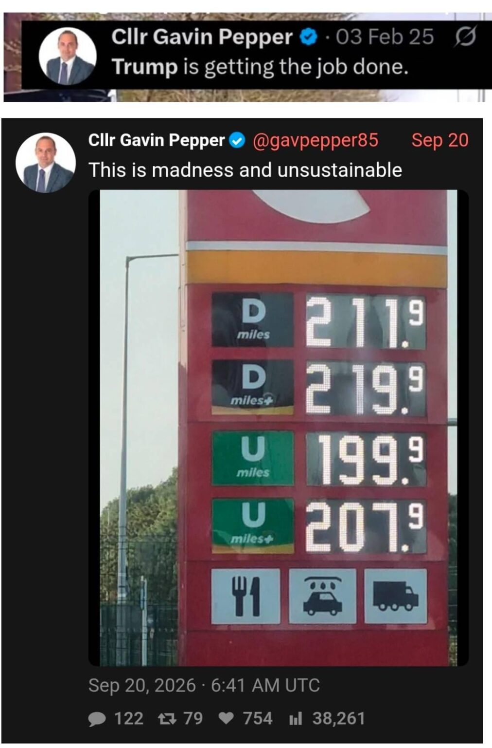 Trump supporting councillor is mad about fuel costs