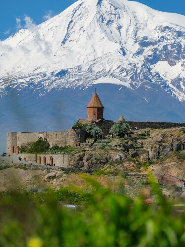 Khor Virap Monastery, with Mount Ararat in the background, in Lusarat, Armenia.
