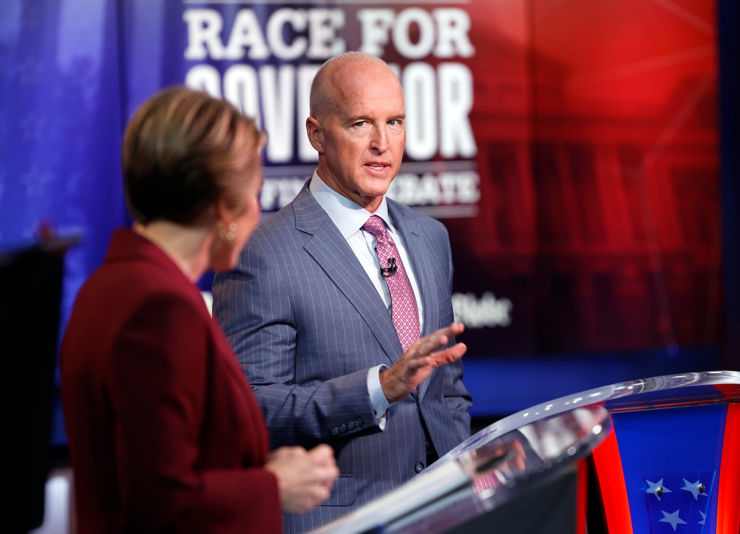 Gov. Maura Healey, left, and Republican challenger Mike Minogue faced off at the final gubernatorial debate.
