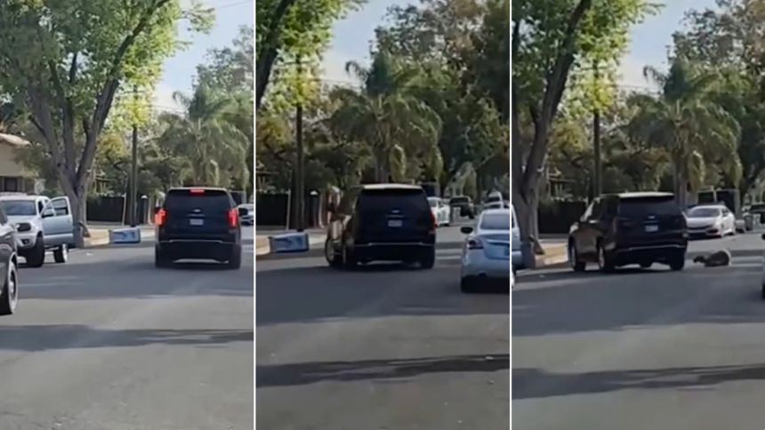 A bystander's cellphone video shows the moments when an SUV driven by an Immigration and Customs Enforcement officer hit a man filming federal immigration enforcement operations in Woodland, California, on October 20, 2026.