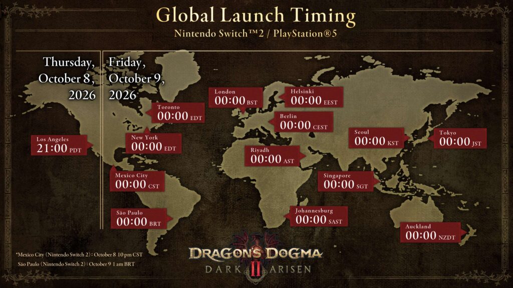Dragon's Dogma 2 PS5 & Switch 2 launch times map