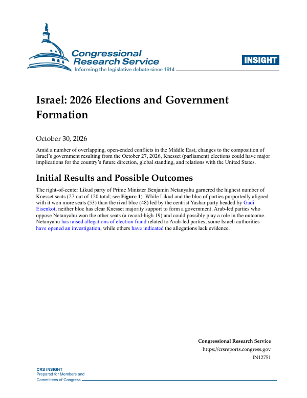 Israel: 2026 Elections and Government Formation