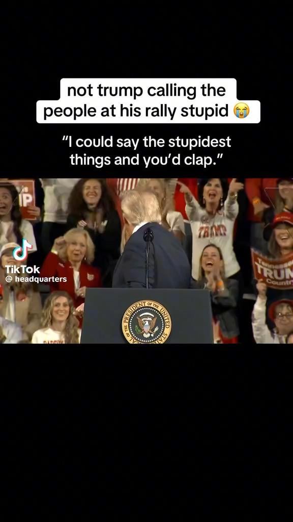 He insults their intelligence, and they clap to confirm it. These MAGAT dumbfucks really showed up to provide supporting evidence. 😂