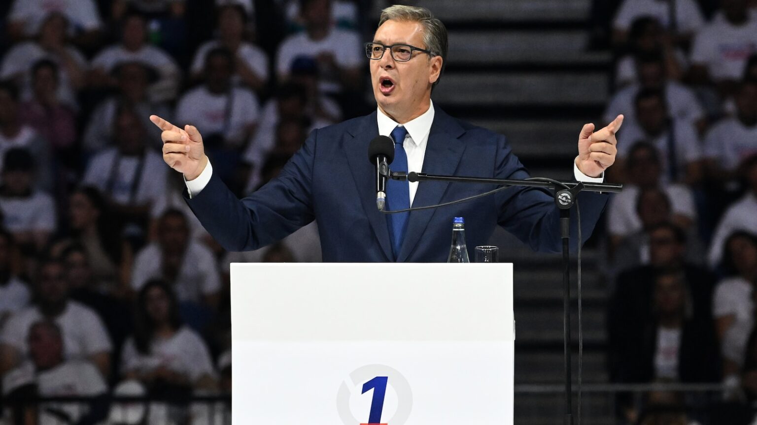 Thousands pack arena in Belgrade as Serbia's leader Vucic launches prime minister bid